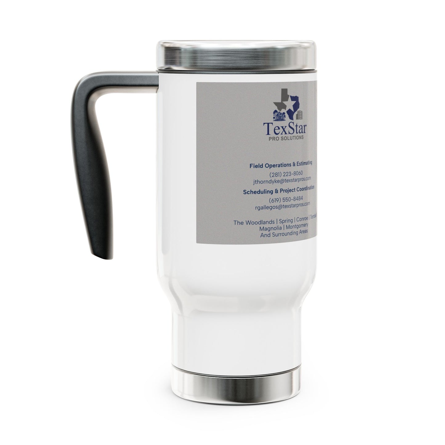 CUSTOM TexStar Pro Solutions Stainless Steel Travel Mug with Handle, 14oz