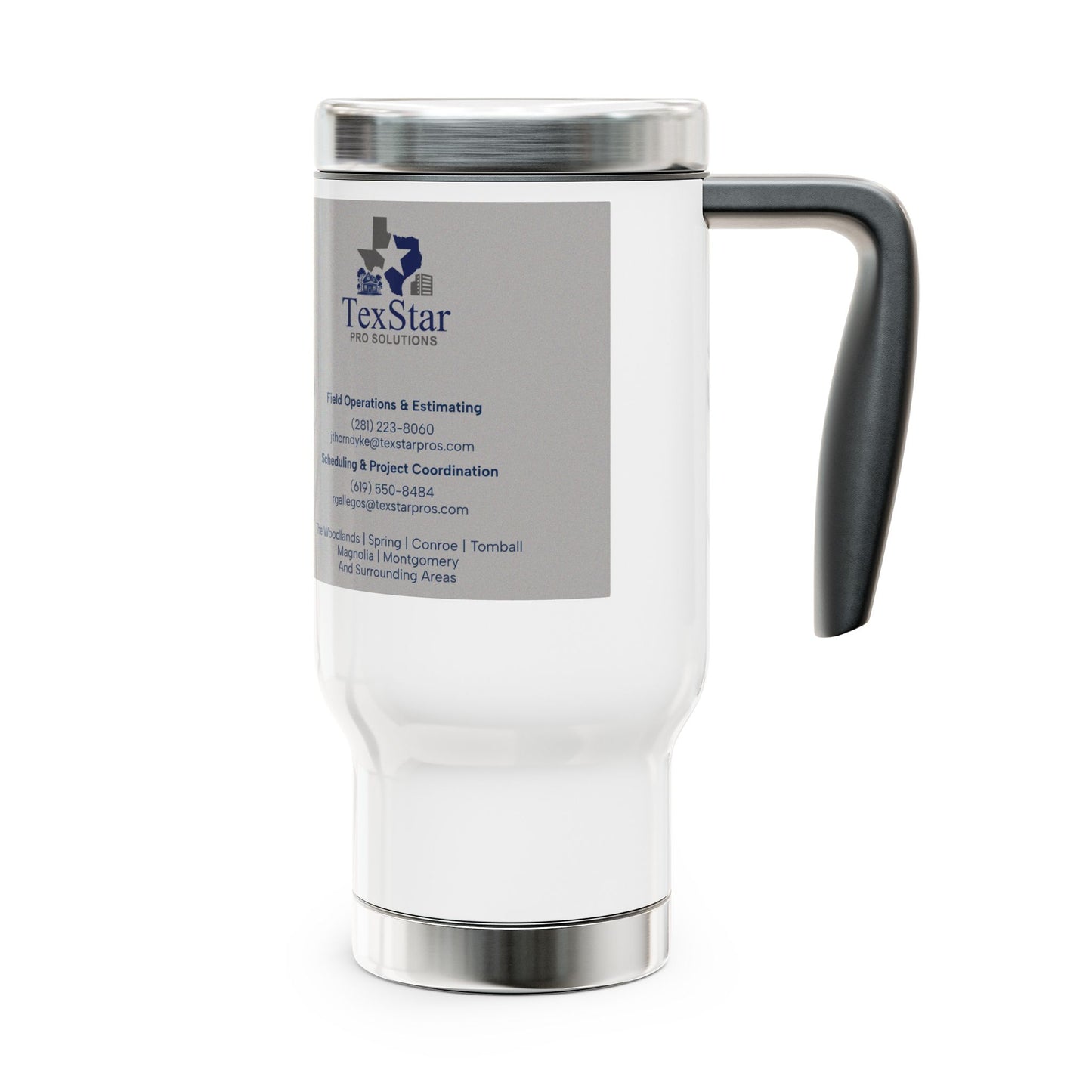 CUSTOM TexStar Pro Solutions Stainless Steel Travel Mug with Handle, 14oz